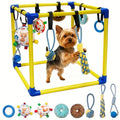 Puppy Play Gym with 8 Hanging Toys, Indoor Activity Gym for Small Dog with Enrichment Interactive Toy Adjustable PVC Frame Training Activity Center Puppies Entertainment, Teething (Yellow)