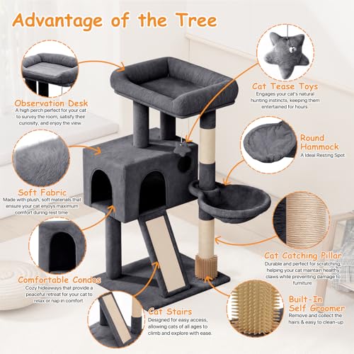 36" Cat Tree Tower for Indoor Cats, Smoky Gray - color: Smoky Gray