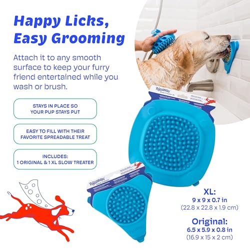 Aquapaw Silicone Dog Lick Mat - Suction Cup Slow Feeder Pad - Calming Bath Time Aid & Dog Grooming - Stress Relief & Pet Enrichment - Pack of 2 - XL & Small, Blue - size: 2-Pack XL & Small