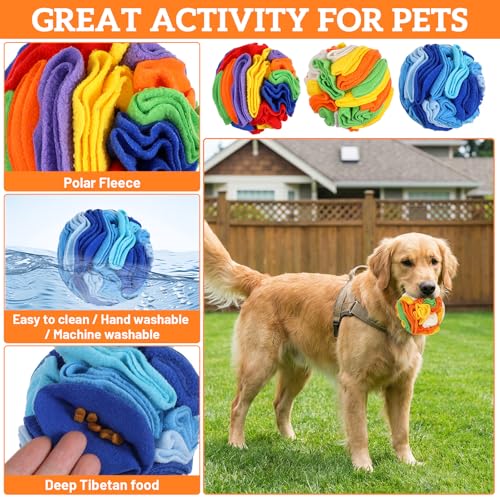 3 Packs Snuffle Ball for Dogs - Sniffle Interactive Treat Ball, Stress Relief, Slow Feeder, Puzzle Toy for Small Medium Dogs Cats, Soft Polar Fleece, Rainbow, Vitality Orange & Ocean Blue, 5.9 Inches - size: 5.9 inches