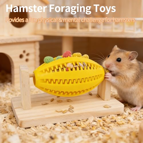 Hamster Enrichment Toys, Guinea Pig Rotating Foraging Toys Interactive Feed Game for Boredom, Food Hide Treat Dispenser Toys for Rat, Small Animal Cage Accessories for Syrian & Dwarf Hamsters - color: Yellow
