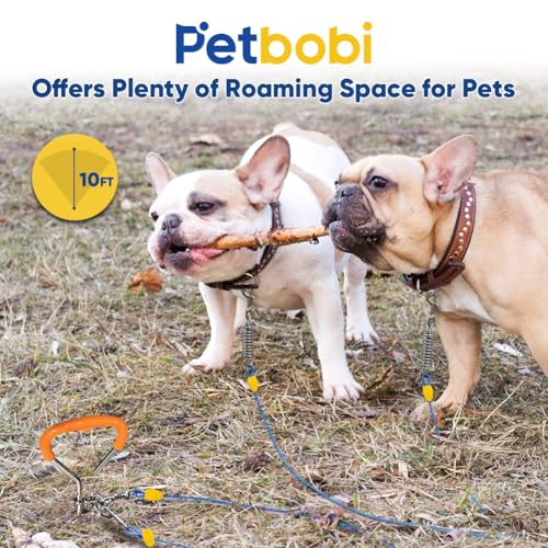 Petbobi Dog Tie Out Cable and Stake, 10ft Heavy Duty Dog Leads for Yard - color: Blue, size: 10 ft (120 lbs)