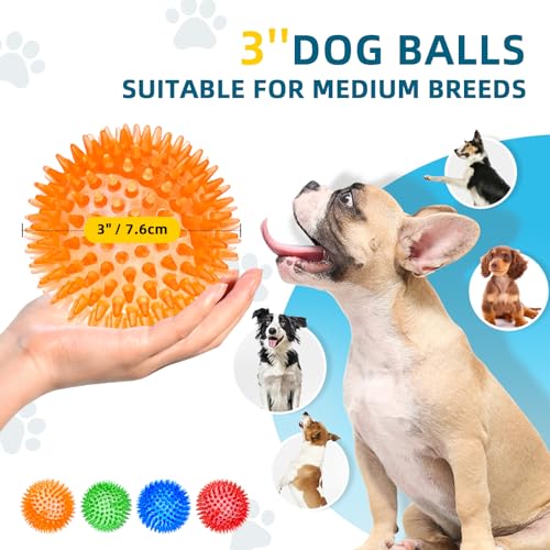 SHARLOVY 3'' Squeaky Balls for Small Dogs, 4 Spiky Dog Balls for Teething - size: Medium Set of 4