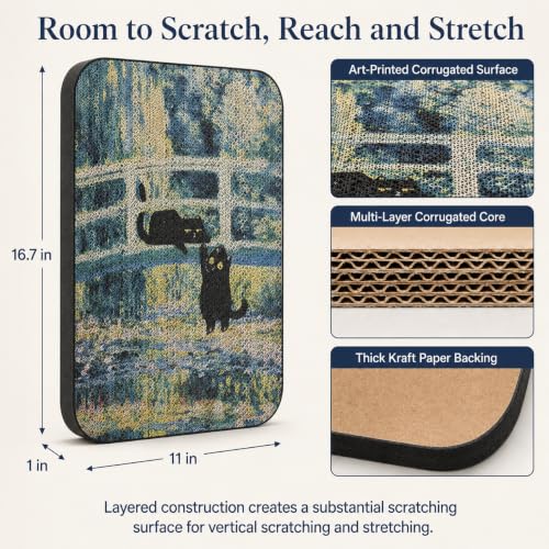 2 Pack Cat Wall Scratcher, Art Cat Scratching Board for Cats - color: Pond & Bridge New