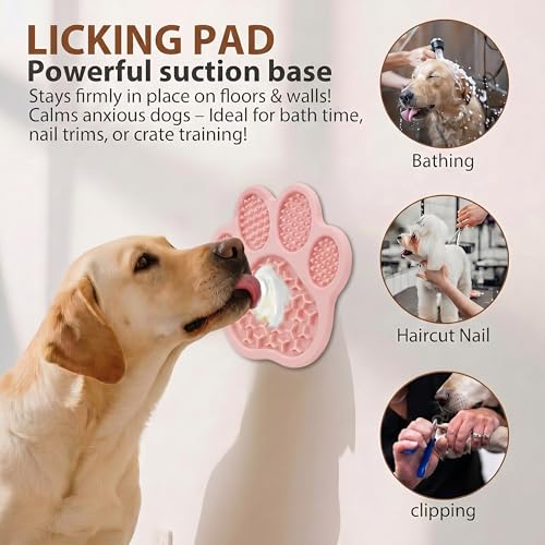 Lick Mat for Dogs & Cats, Slow Feeder Pad with Suction Cups Pink - color: PBW03-Pink-paw