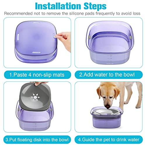 UPSKY 70oz Dog Water Bowl, No Spill Slow Drinking Feeder for Messy Drinker - color: Purple, size: 2 L