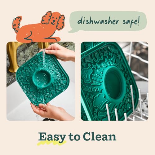 Woof Lick Mat and Bacon and Cheese LickMix Starter Pack Bundle - Dog Enrichment and Spread - Slow Feeder Mat with Non-Slip Design - Delicious, Lower Calorie Mix -Green