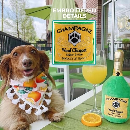 Haute Diggity Dog Woof Clicquot Classic Plush Dog Toy Wine Parody Chew Toys - color: Clicquot Classic (Green), size: One Size
