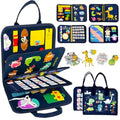 Qizfun Toddler Busy Board Montessori Toys – Sensory Busy Book, Educational Learning Travel Toy for Airplane & Car, Keeps Toddlers Entertained, Birthday Gifts for Toddler Boys Girls (Blue/P8) - style: Blue Dino/P8