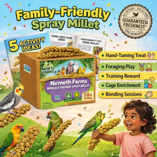 Nemeth Farms Spray Millet - Edible Tops Only, Non-GMO and Sun-Dried - 5 lbs for Parakeets, Conures and Cockatiels - size: 5 Pound (Pack of 1)