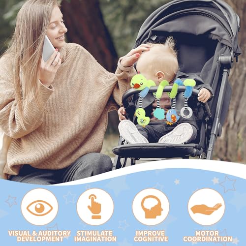 Caterbee Baby car seat Toys, Activity Spiral hangings pram Toys, Plush Crib Toys with Squeaky for boy or Girl, 0 Months up (Duck) - color: Yellow-duck