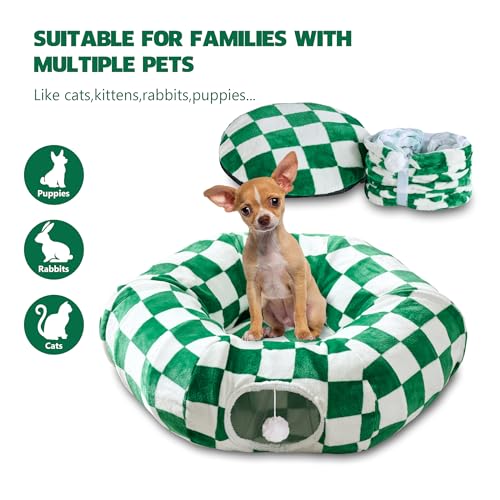 Cute Round Cat Tunnel for Indoor Cats, Green/White - color: Green/White, size: Round