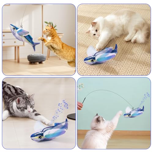 Esoes Flopping Fish Cat Toy with Catnip, Interactive Chirping Kicker Toy - color: blue