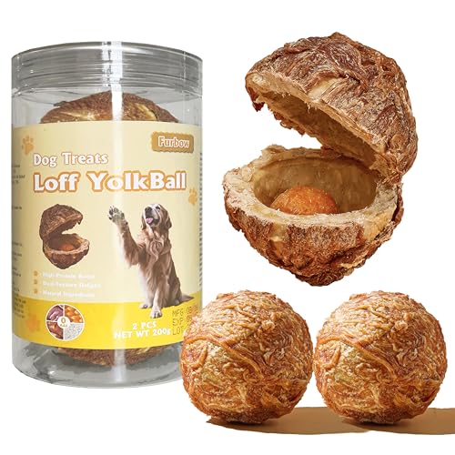Dog Treats Balls, 2Pcs Duck Wrapped Rawhide Balls,Egg Yolk Center,200g+