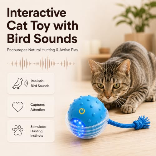 Interactive Rolling Cat Ball, Motion Activated Automatic Cat Toy - color: Blue