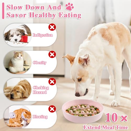 Ceramic Slow Feeder Dog Bowls,1.5 Cups Dog Food Dish for Medium& Large Dogs - color: Pink-L
