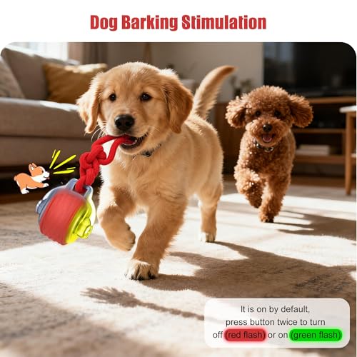 Interactive Dog Toys, Smart Automatic Moving Dog Ball with Rope, Rechargeable Motion Activated Rolling Dog Toy for Small Large Dogs Aggressive chewers to Keep Them Busy