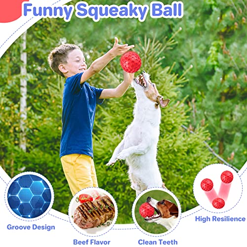 DISSKNIC Indestructible Squeaky Dog Balls for Aggressive Chewers, Interactive Dog Toys for Aggressive Chewers for Relieving Anxiety, Dog Chew Toy Balls for Small Medium Large Dogs, Outdoor Dog Toys - color: Red, size: Large