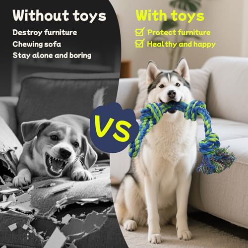 Rocfish [5 Pack] Dog Rope Toys for Aggressive Chewers, Nearly Indestructible Tug of War Toys for Large & Medium Dogs, 100% Cotton, Teeth Cleaning Chew Rope, Heavy Duty Tug of War Dog Toy for Boredom - size: 5 Pack - Dog Rope