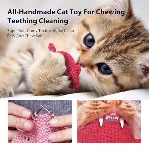 Catnip Toys Crochet Mouse, 6 Pcs Yarn Cat Nip Mice Safe Teeth Cleaning Chew Toy for Indoor Kittens Kitty, Adult Cats Interactive Catnip Cat Kicker Toys Anxiety Relief - size: 6pcs