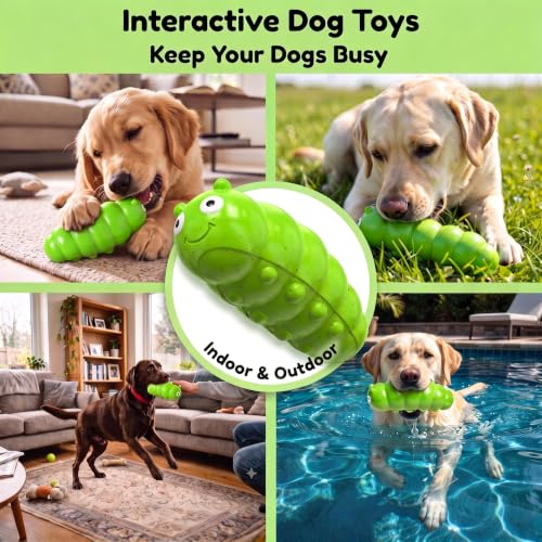 Squeaky Dog Chew Toys, Interactive Tough Indestructible Dog Toys for Aggressive Chewers, Medium to Large Dogs, Indoor & Outdoor Use - color: Green Chubby
