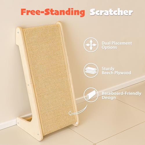 PETKARAY L Shape Cat Scratcher, Sisal Kitty Scratching Ramp, Vertical Scratch Pad for Indoor Cats, 25.2" Furniture Protector with Catnip, Classic - color: Classic