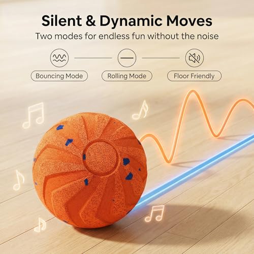 Interactive Dog Ball, 2 Modes Automatic Dog Toy, IPX7 Waterproof - color: Orange-1