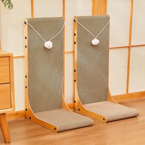 Cardboard Cat Scratcher, 23.6 Inch Cardboard Cat Scratching Post with Fuzzy Ball, Reversible Scratching Pad for Indoor Cats - size: 23.6 Inch 1-Pack