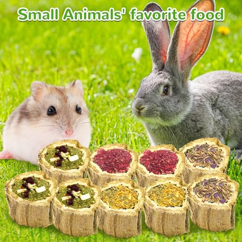 100g Rabbit Chew Toys for Bunny,4 Varieties Natural Papaya Wood Chew Treats with Organic Alfalfa Hay, Dried Carrot, Apple and Sweet Potato for Rabbits Guinea Pigs Hamsters Chinchillas Gerbils