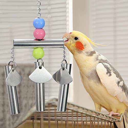 Wontee Stainless Steel Bird Bells String Toy Hanging Chew for Parrots, C - style: C (Bird Bell Toy)