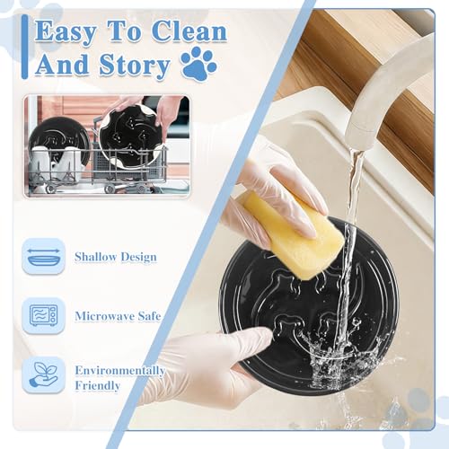 Ceramic Slow Feeder Dog Bowls, 0.6 Cups Dog Food Dish for Small Breed - color: Black-M