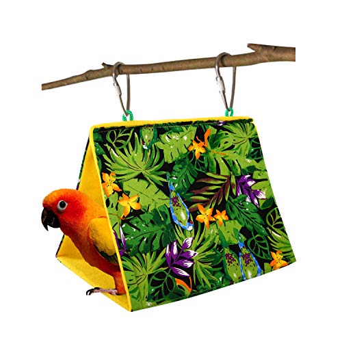 KAMA BRIDAL Bird Nest Hanging Cage Tent for Small Pets Parrot Hammock Parakeet Myna Pigeon Parakeet Lovebird Nest Perch Stand Swing (XL, Rainforest) - size: XL