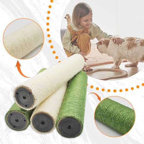 M8 Cat Scratching Post Replacement,4PCS Cat Tree Replacement Post 15.7 in Natural Sisal Kitty Scratcher Refill Poles DIY Scratch Tower Repair Pole for Kittens Furniture Spare Parts - color: 【White】