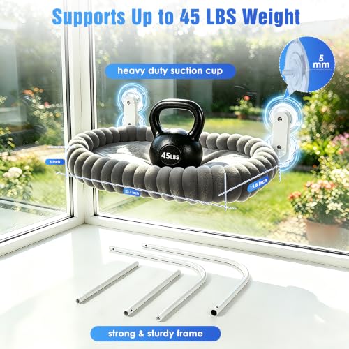 Cat Window Perch - Cordless Cat Window Hammock with 4 Strong Suction Cups, Ultra Soft Window Perch for Cats Inside - 2 in 1 Cats Window Bed Detchable & Washable Cushion 23.3 * 15.8in(Grey) - color: Gray
