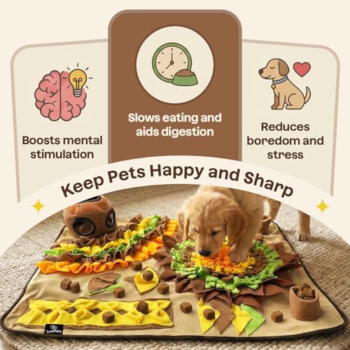Interactive Dog Snuffle Mat for Slow Feed & Digestion Support - Large 31×24 in, Multicolor Mat with Washable Fleece, Non-Slip Backing - Mental Stimulation & Puzzle Toys for Dogs of All Breeds - color: Geometric and floral pattern