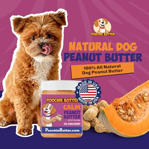 Poochie Butter Calming Dog Peanut Butter - Made in USA, Creamy Spread for Lick Mats & Food Toppers - Dry-Roasted Peanuts Non-GMO No Sugar Added Dog Treats | 12 oz (Pack of 2) - size: 6 Fl Oz (Pack of 2)