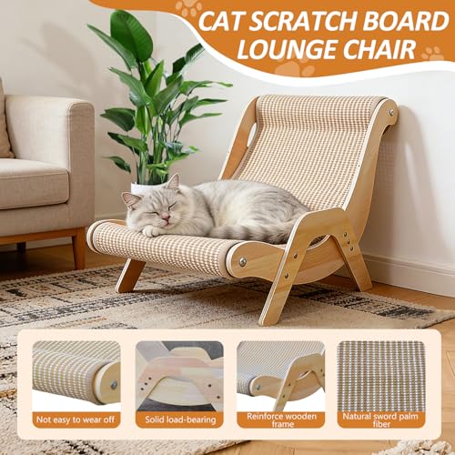 Extra Large Cat Scratching Lounge - Multi-Layer Solid Wood & Sisal, XXL Cat Scratcher and Bed for Large Cats, Furniture Protector with 110lb Capacity