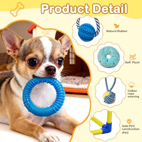 Puppy Play Gym with 8 Hanging Toys, Indoor Activity Gym for Small Dog with Enrichment Interactive Toy Adjustable PVC Frame Training Activity Center Puppies Entertainment, Teething (Yellow)
