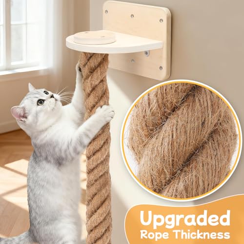 Uross 2.2" x 5.4Ft Cat Climbing Rope Wall Mounted with Jumping Platform Thick Natural Jute Rope Ladder & Scratching Post, Heavy Duty Cat Wall Furniture for Indoor Cats, Kittens & Large Cats