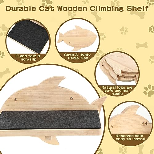 Lenwen 6 Set Cat Wall Shelves, Wood Cat Climbing Step, Wall Mounted,Fish - style: Fish