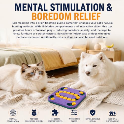 Cat Puzzle Toy, Treat Dispenser & Slow Feeder for Cat and Dog (purple) - color: purple
