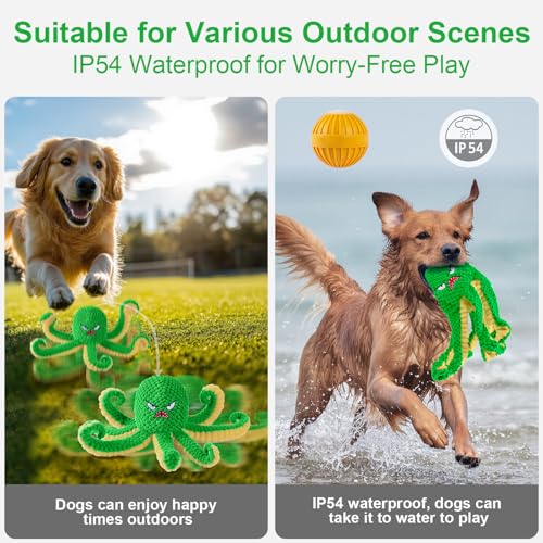 Interactive Dog Toys Octopus,Durable Automatic Jumping Dog Toy to Keep Them Busy,Squeaky Moving Tug of War Doggie Toy,USB Rechargeable,Not for Aggressive Chewers (Green) - color: Green