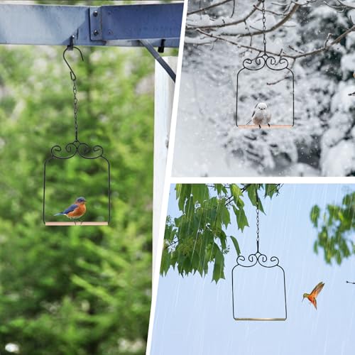 3PK Metal Frame Hummingbird Swings and Perches with Wooden Dowel Black Bird Swing Outdoor Bird Perch Humming Bird Swing (3PK) - style: 3PK