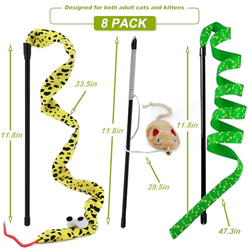 Interactive Cat Toy Wand with Catnip Mouse, Cat Teaser Wand Rainbow String for Bored Indoor Adult Cats and Kittens (8 Pack) - size: 8 Pack Mouse