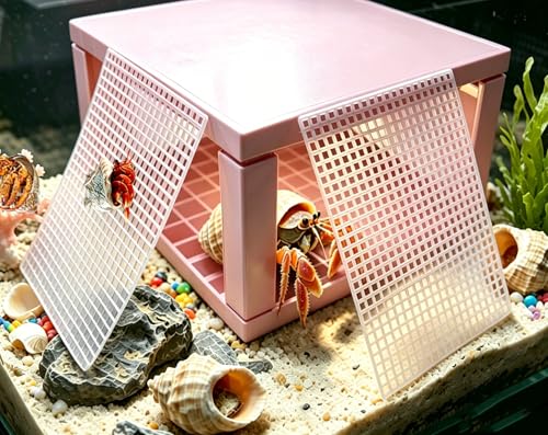 Hermit Crab Rest Platform with Food Bowl Double-Layer Climbing Toys Hermit Crab Accessories Expand Space for Reptile(Pink) - color: Pink