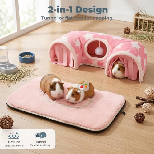 Avont Guinea Pig Tunnel, Small Animal Hideaway Tube Toy - color: Pink, size: Medium