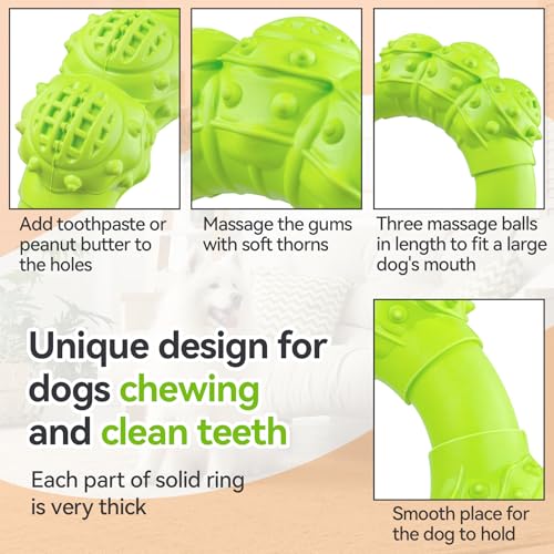 Indestructible Dog Chew Toys for Aggressive Chewers, Super Chewer Toys for Medium Large Dogs, Interactive Ring Toy, Heavy Duty Teething Toys - color: Bright yellow