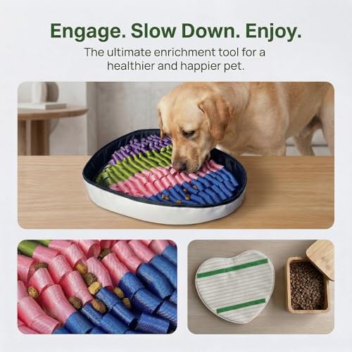Heart Shaped Dog Snuffle Mat, 20 x 20 Inch Nylon, Velcro, Beige - color: Beige+Nylon