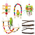 8 Pcs Natural Wood Bird Toys & Perches Set for Cages - size: Bird Toys & Perches Set