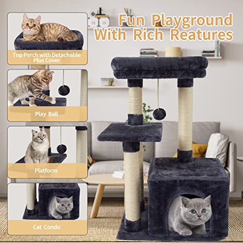 Cute Cat Tree Kitten Cat Tower Condo Cat Furniture Sisal Scratching Posts D - color: Smokygrey